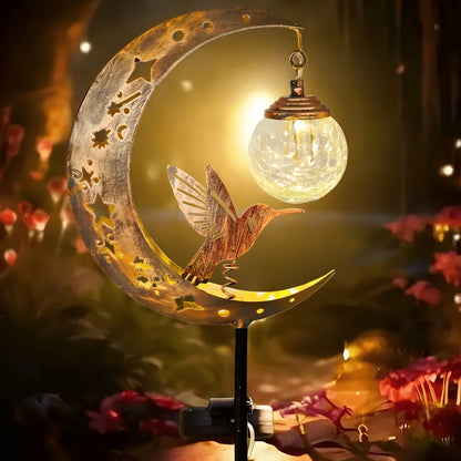 Moon & Hummingbird Solar Garden Light