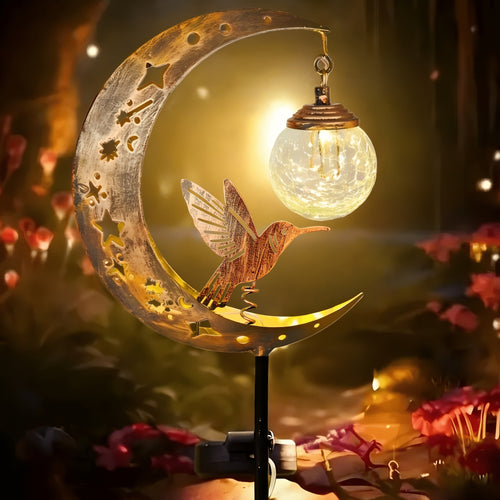 Moon & Hummingbird Solar Garden Light
