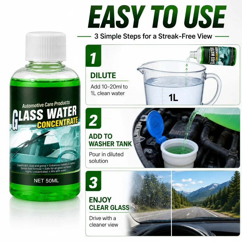 dht™⭐6-in-1 Glass Water Concentrate🚗10ml makes 1L, cuts bugs & grime, streak-free