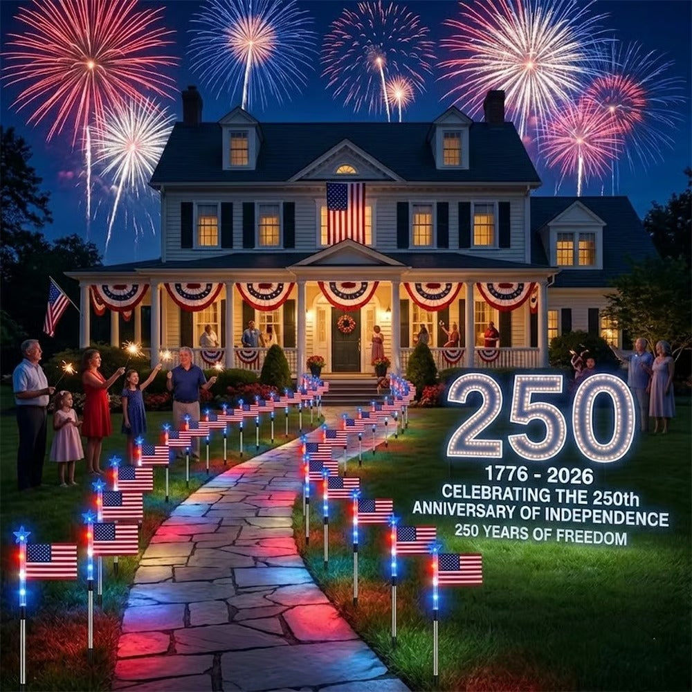 8 Solar American Flag Pathway Lights