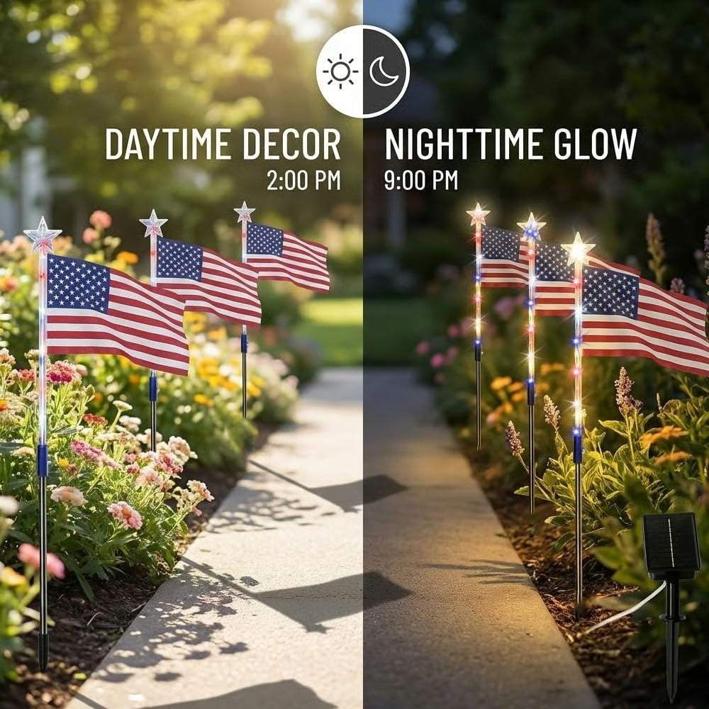 8 Solar American Flag Pathway Lights