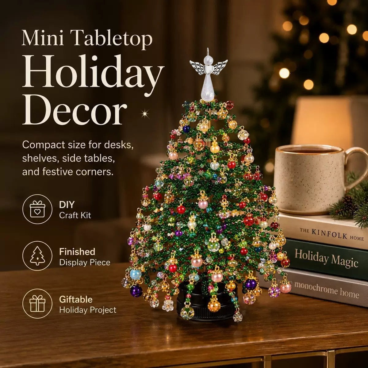 DIY Halloween Christmas Beaded Tree Kit, Handmade Festive Crystal Bead Ornament Set for Home Xmas Tree Decoration