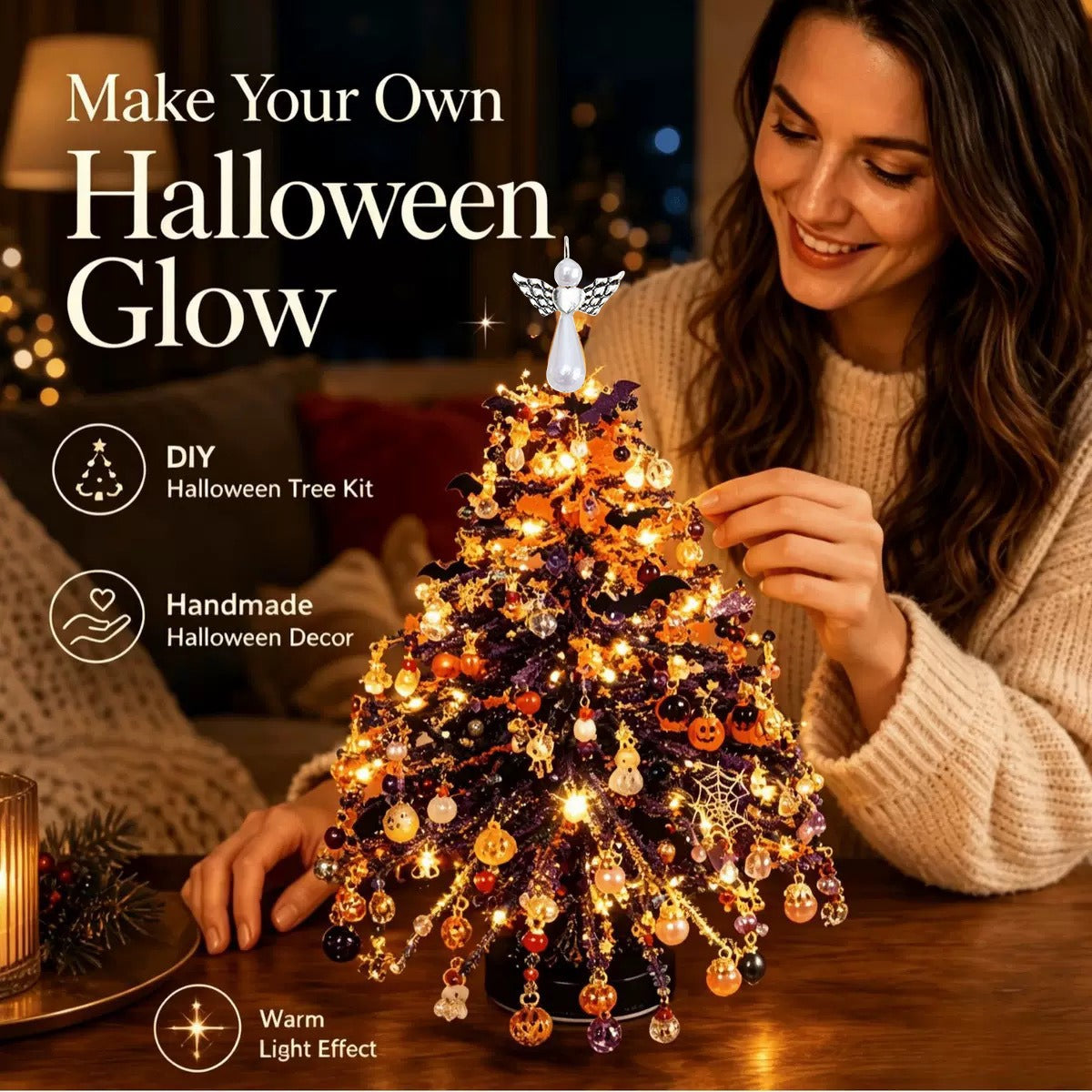 DIY Halloween Christmas Beaded Tree Kit, Handmade Festive Crystal Bead Ornament Set for Home Xmas Tree Decoration