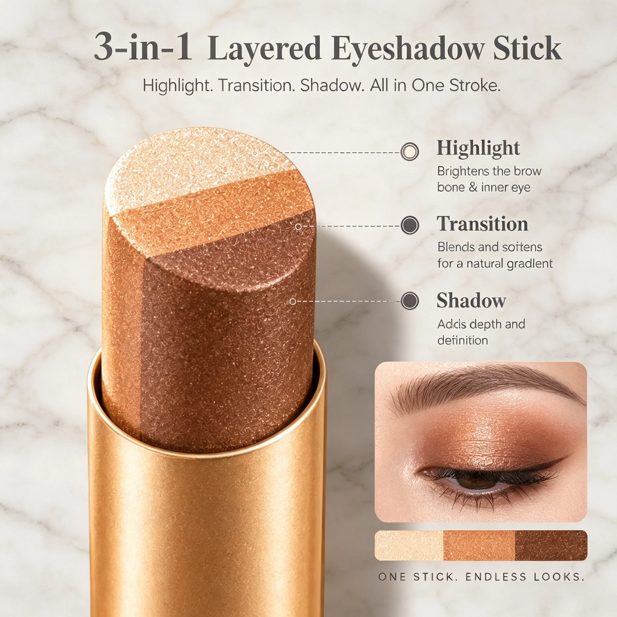 dht™⭐3-in-1 Eyeshadow Stick – Waterproof Long-Wear Shimmer Eye Makeup