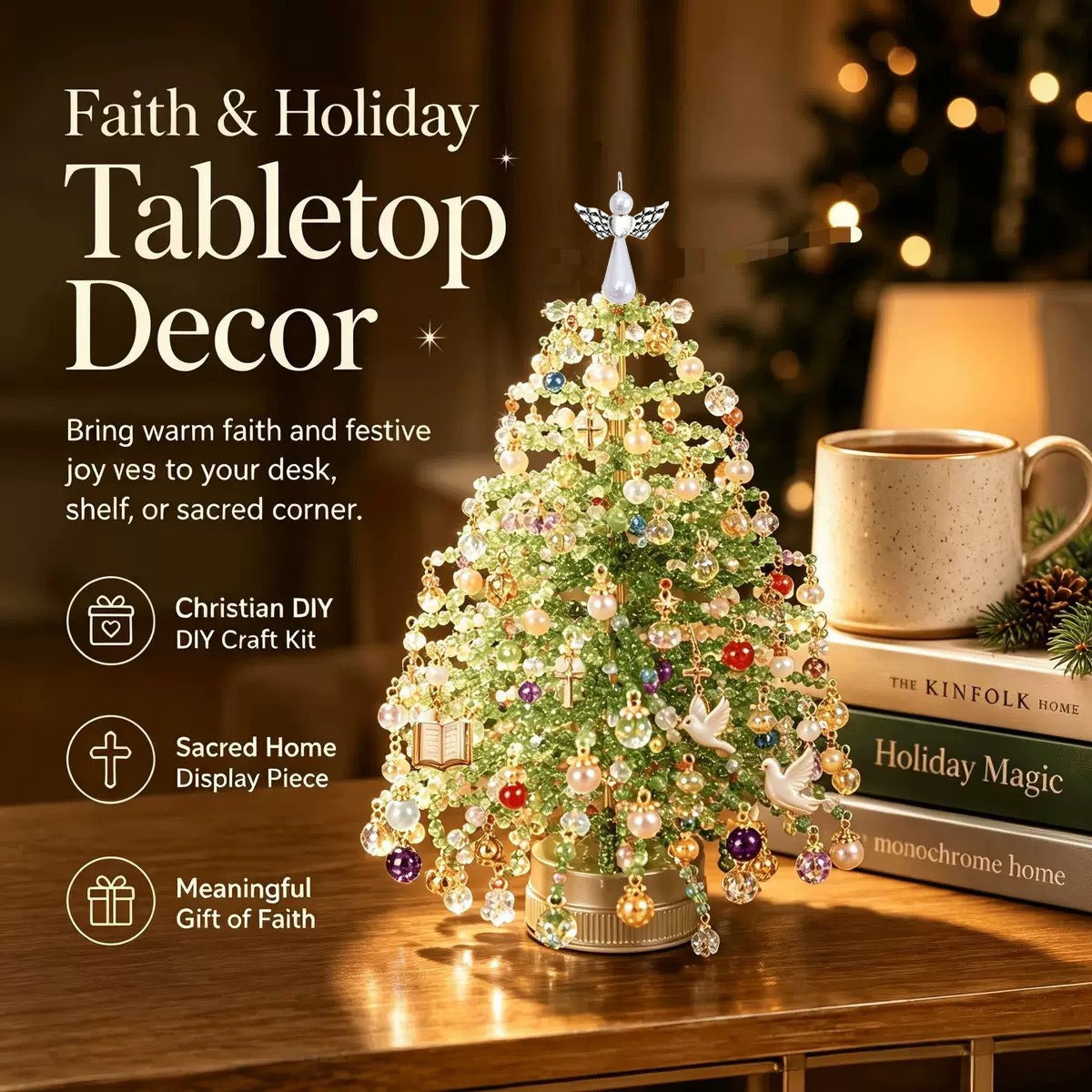 DIY Halloween Christmas Beaded Tree Kit, Handmade Festive Crystal Bead Ornament Set for Home Xmas Tree Decoration