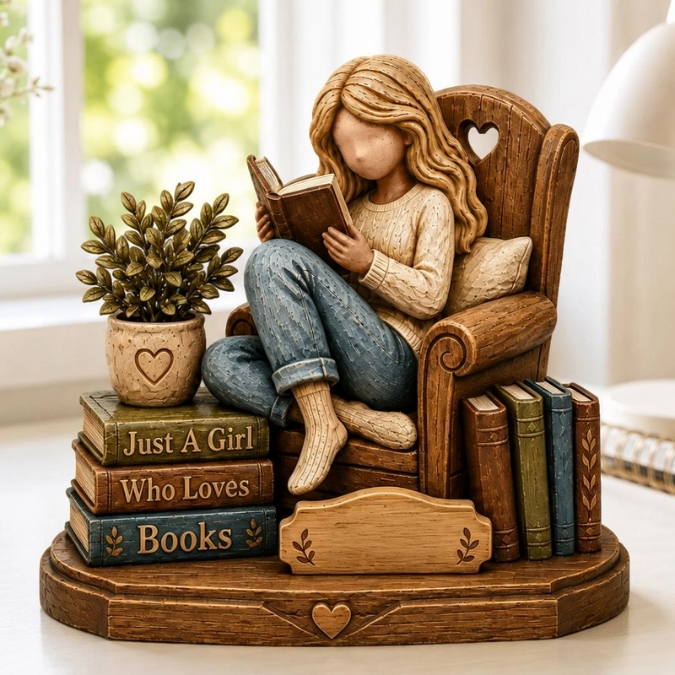 Personalized Book Lover Wooden Book Lover Gift, Custom Name Reading Girl Desk Decor