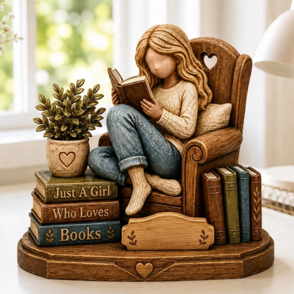 Personalized Book Lover Wooden Book Lover Gift, Custom Name Reading Girl Desk Decor