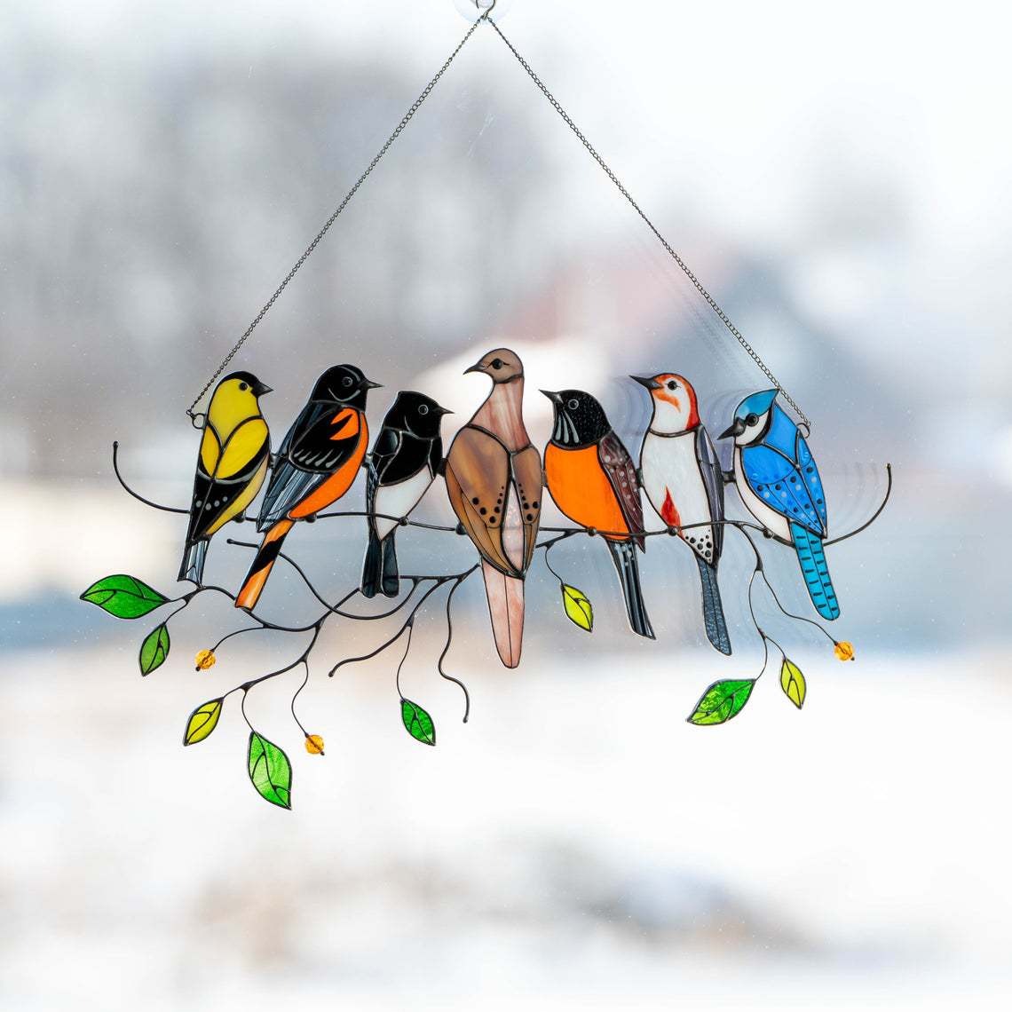 Handmade Birds Stained Glass Window Wall Hanging