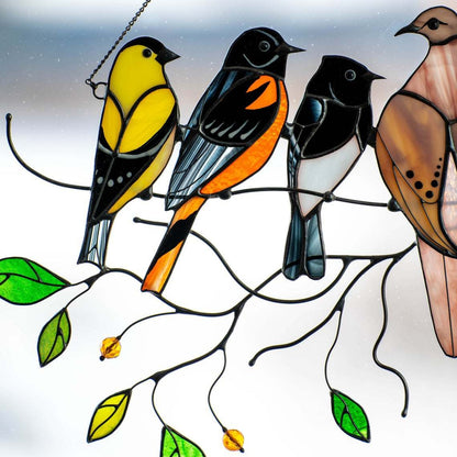 Handmade Birds Stained Glass Window Wall Hanging