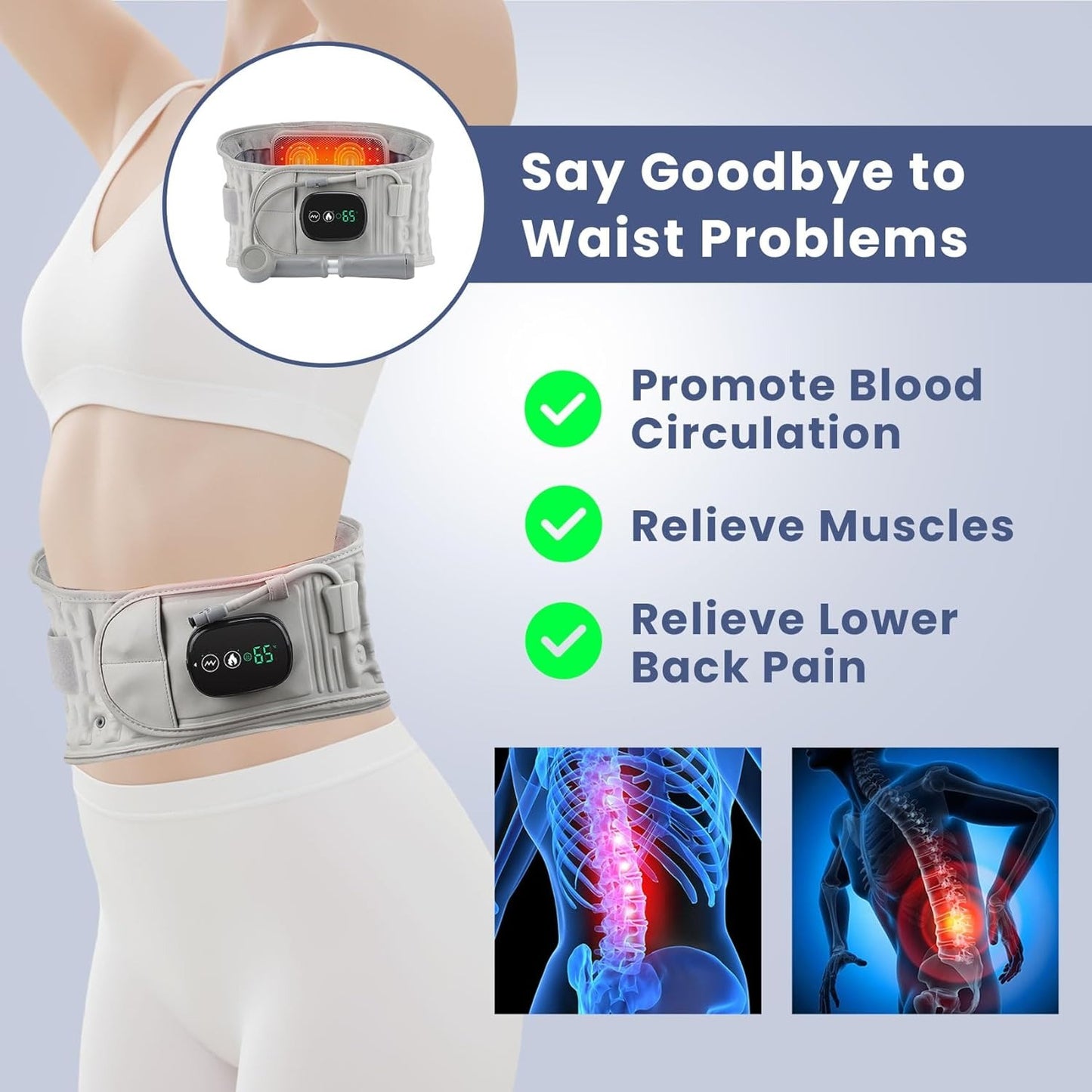 Red Light Heating Waist Massager, Inflatable Support Vibration Therapy Belt
