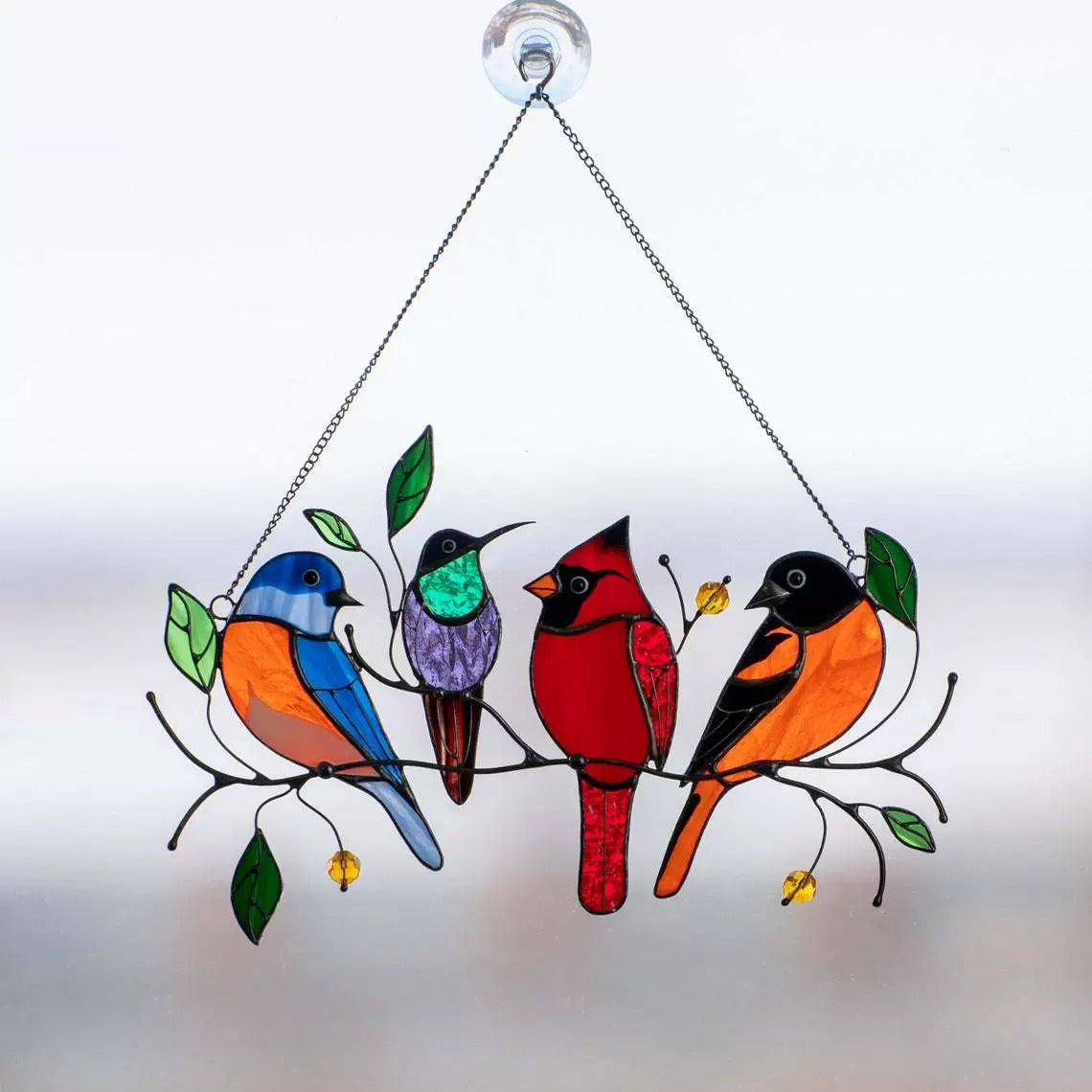 Handmade Birds Stained Glass Window Wall Hanging