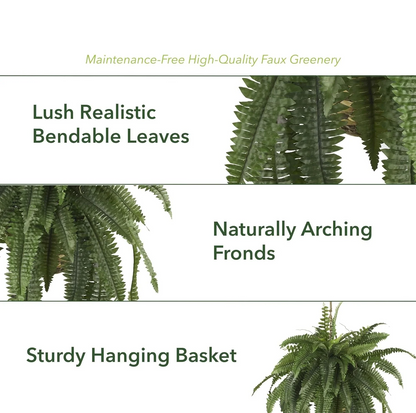 🌿🏡Artificial Hanging Fern Plant – Effortless Greenery for Home & Garden