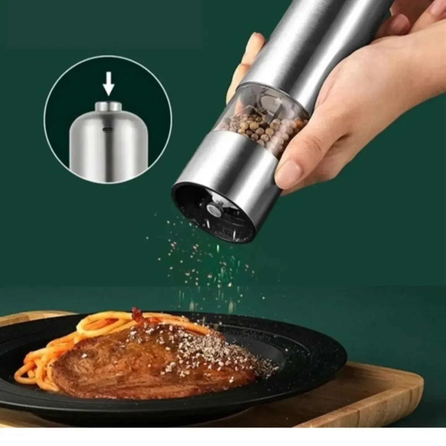 Stainless Electric Salt and Pepper Grinder Type C Rechargeable
