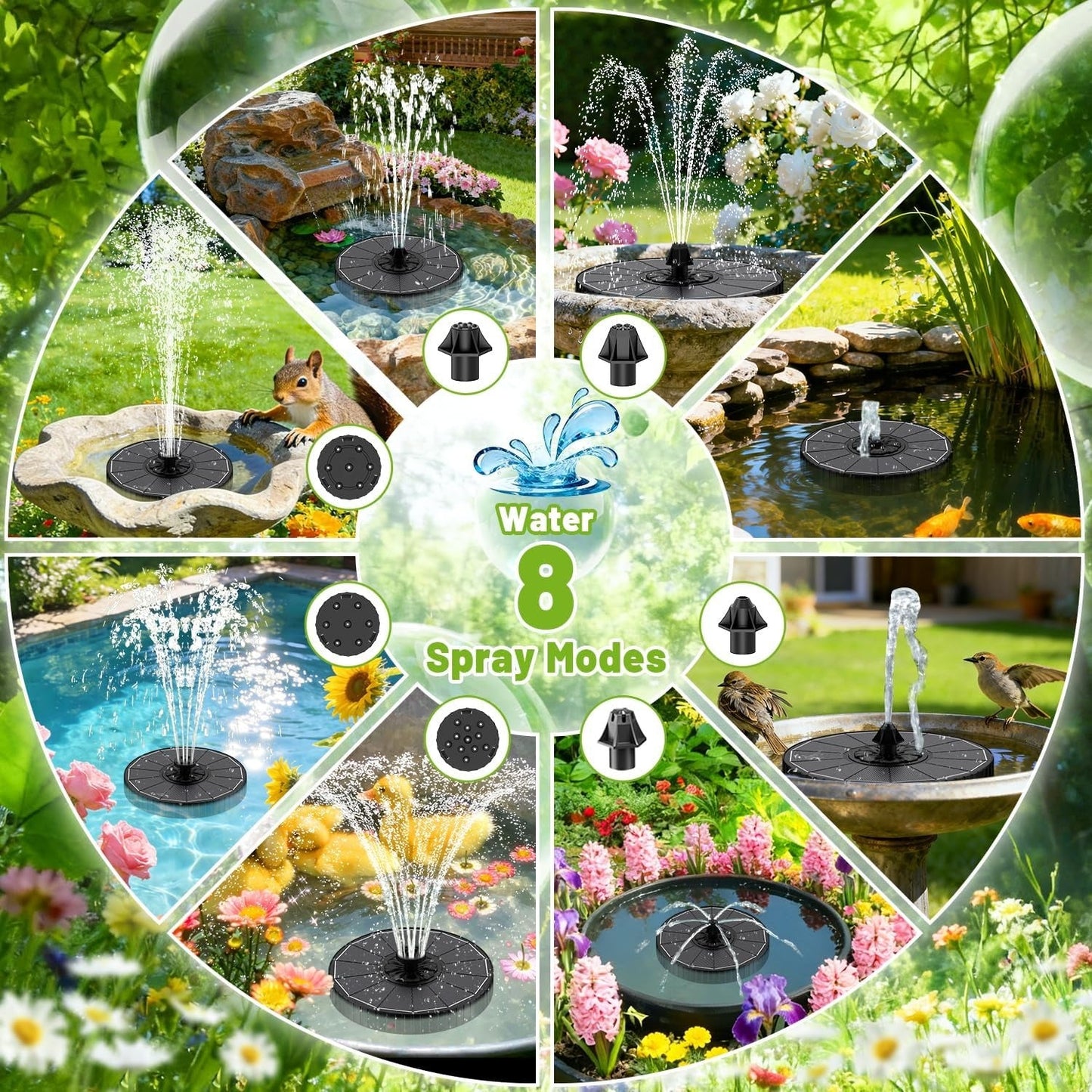 Solar Water Fountain with 6 Nozzles