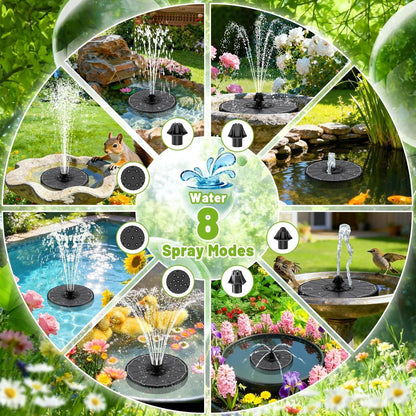Solar Water Fountain with 6 Nozzles