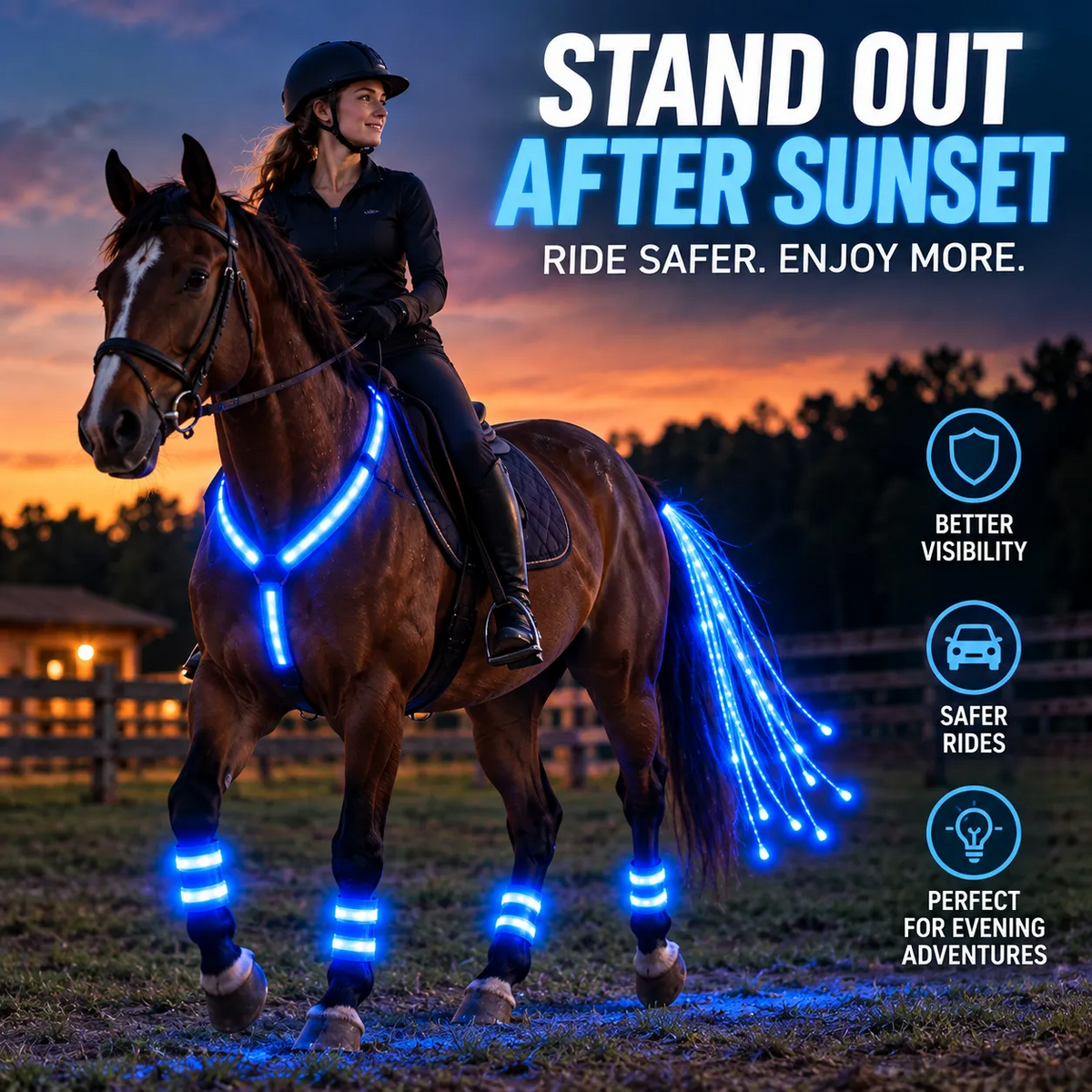 dht™⭐❤️🏇LED Horse Night Riding Lights&Free Solar-powered remote control – Full-Body Glow Kit with Enhanced Visibility & 12 Lighting Modes✨
