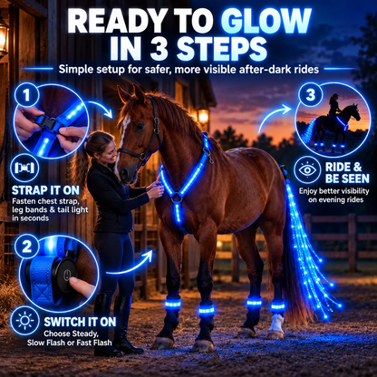 dht™⭐❤️🏇LED Horse Night Riding Lights&Free Solar-powered remote control – Full-Body Glow Kit with Enhanced Visibility & 12 Lighting Modes✨