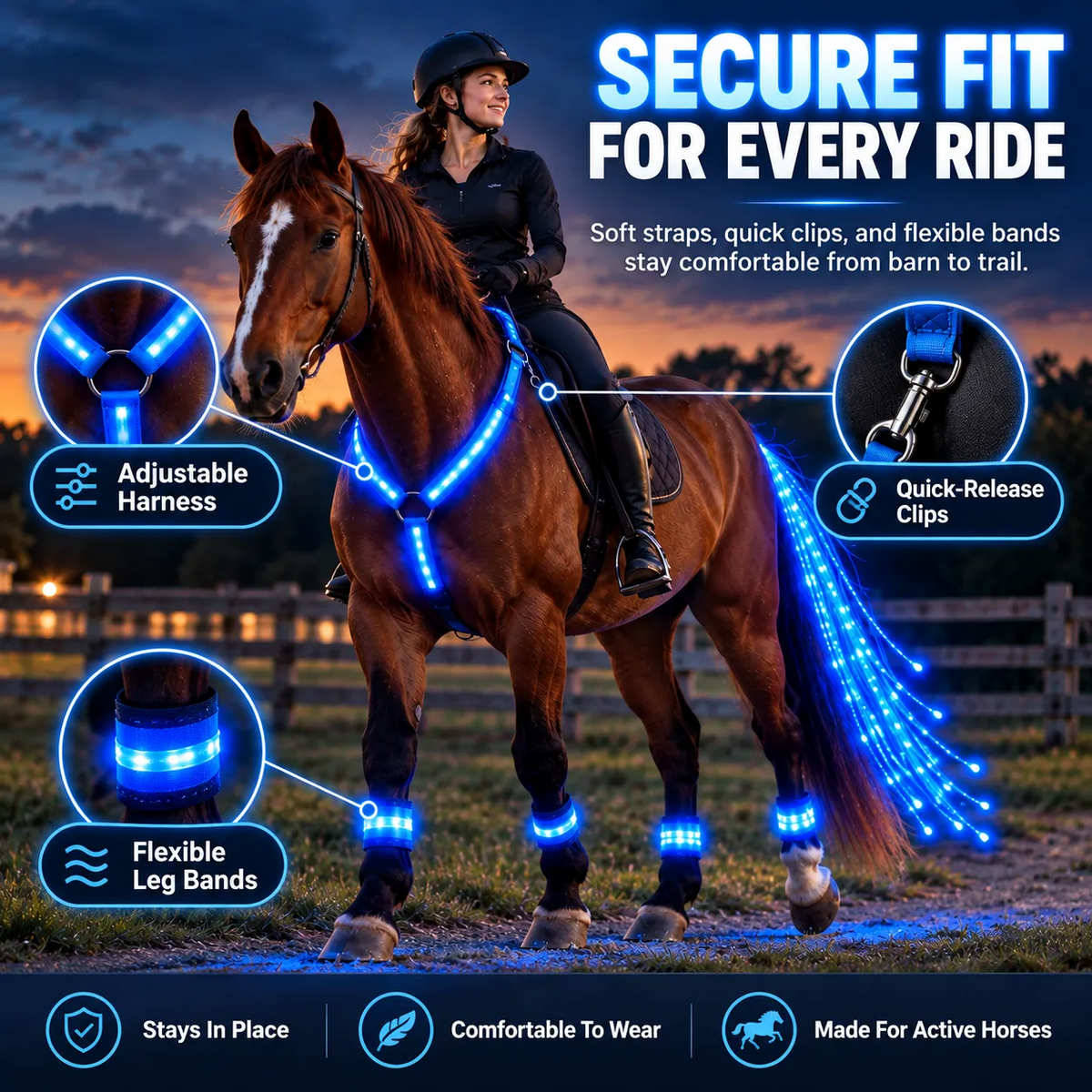 dht™⭐❤️🏇LED Horse Night Riding Lights&Free Solar-powered remote control – Full-Body Glow Kit with Enhanced Visibility & 12 Lighting Modes✨