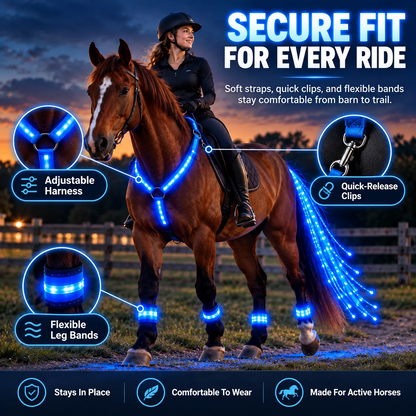 dht™⭐❤️🏇LED Horse Night Riding Lights&Free Solar-powered remote control – Full-Body Glow Kit with Enhanced Visibility & 12 Lighting Modes✨