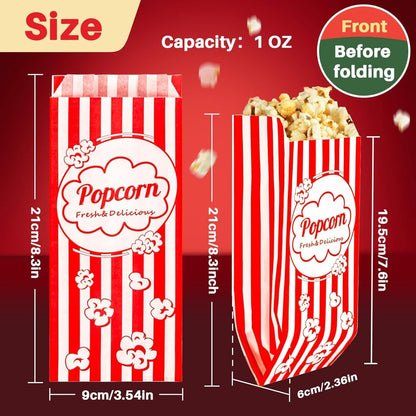 100 PC Disposable Paper Popcorn Bags