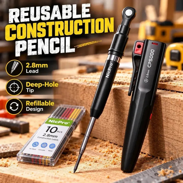 NicPro 2.8mm Mechanical Carpenter Pencil with Lead Refill Set for Construction