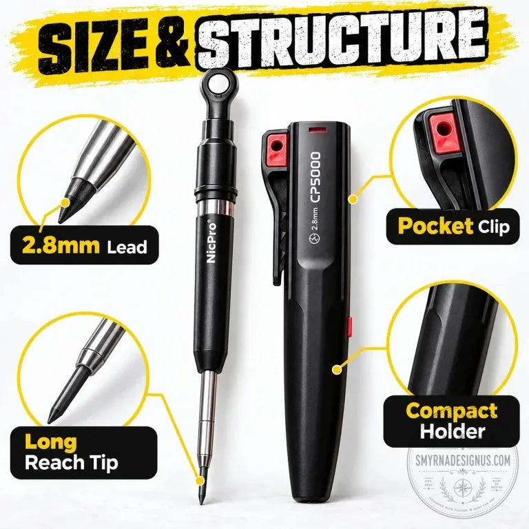 NicPro 2.8mm Mechanical Carpenter Pencil with Lead Refill Set for Construction