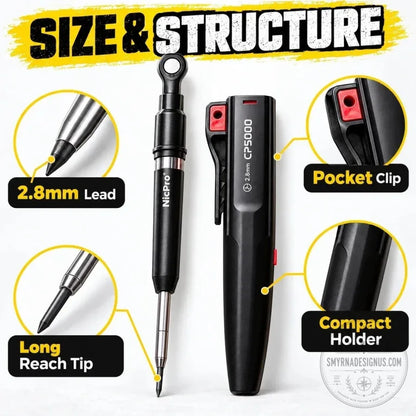 NicPro 2.8mm Mechanical Carpenter Pencil with Lead Refill Set for Construction