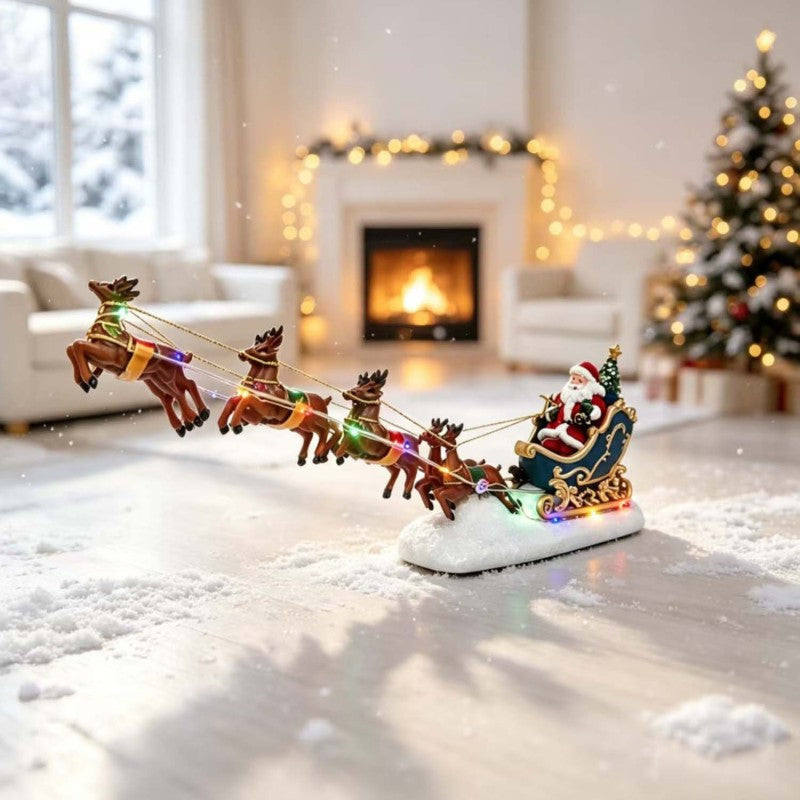 🎅Lighted Santa Claus Sleigh with Reindeer Figurine