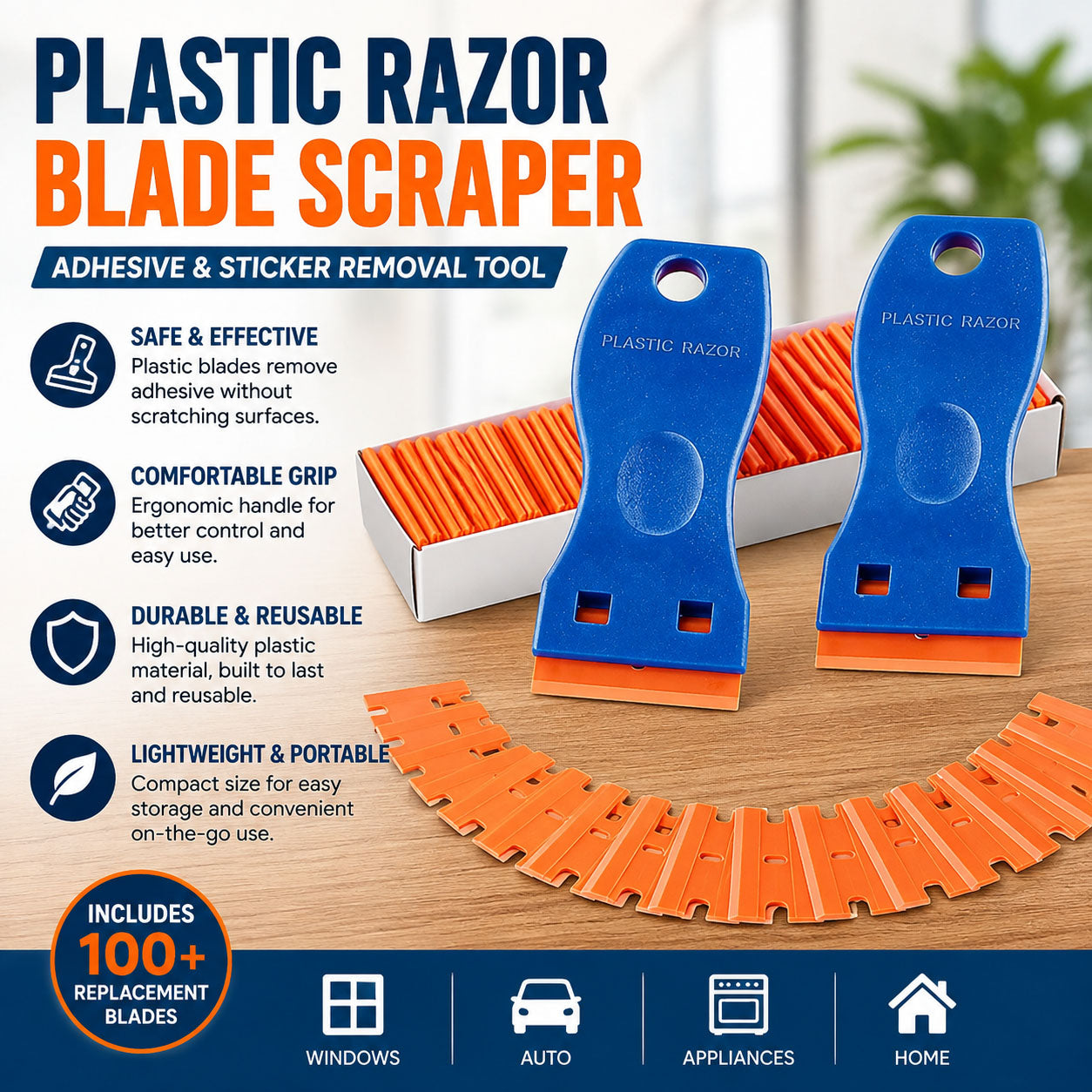 🧽 Plastic Razor Blade Scraper – Adhesive & Sticker Removal Tool