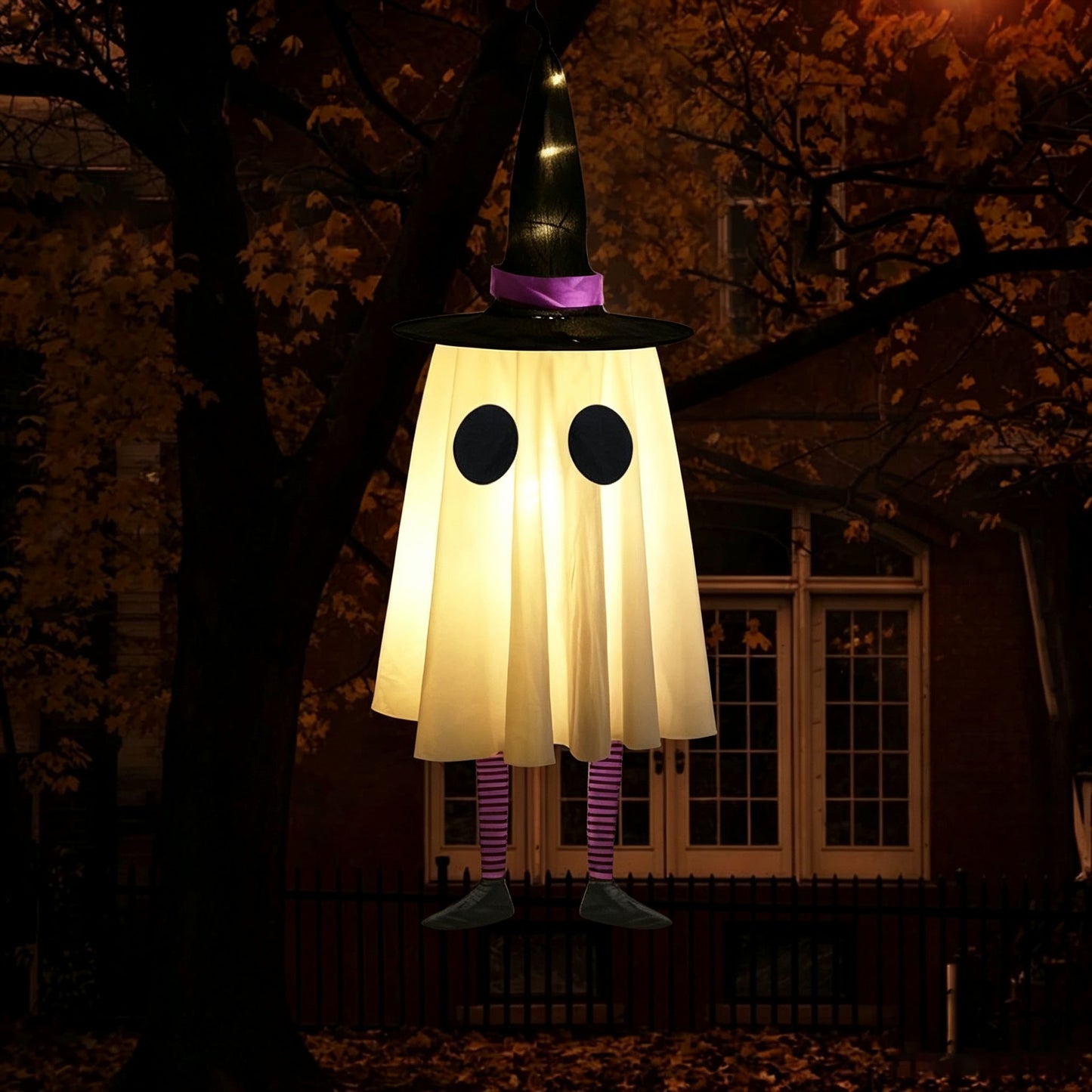 👻 Halloween Hanging Ghosts with Witch Hat Lights