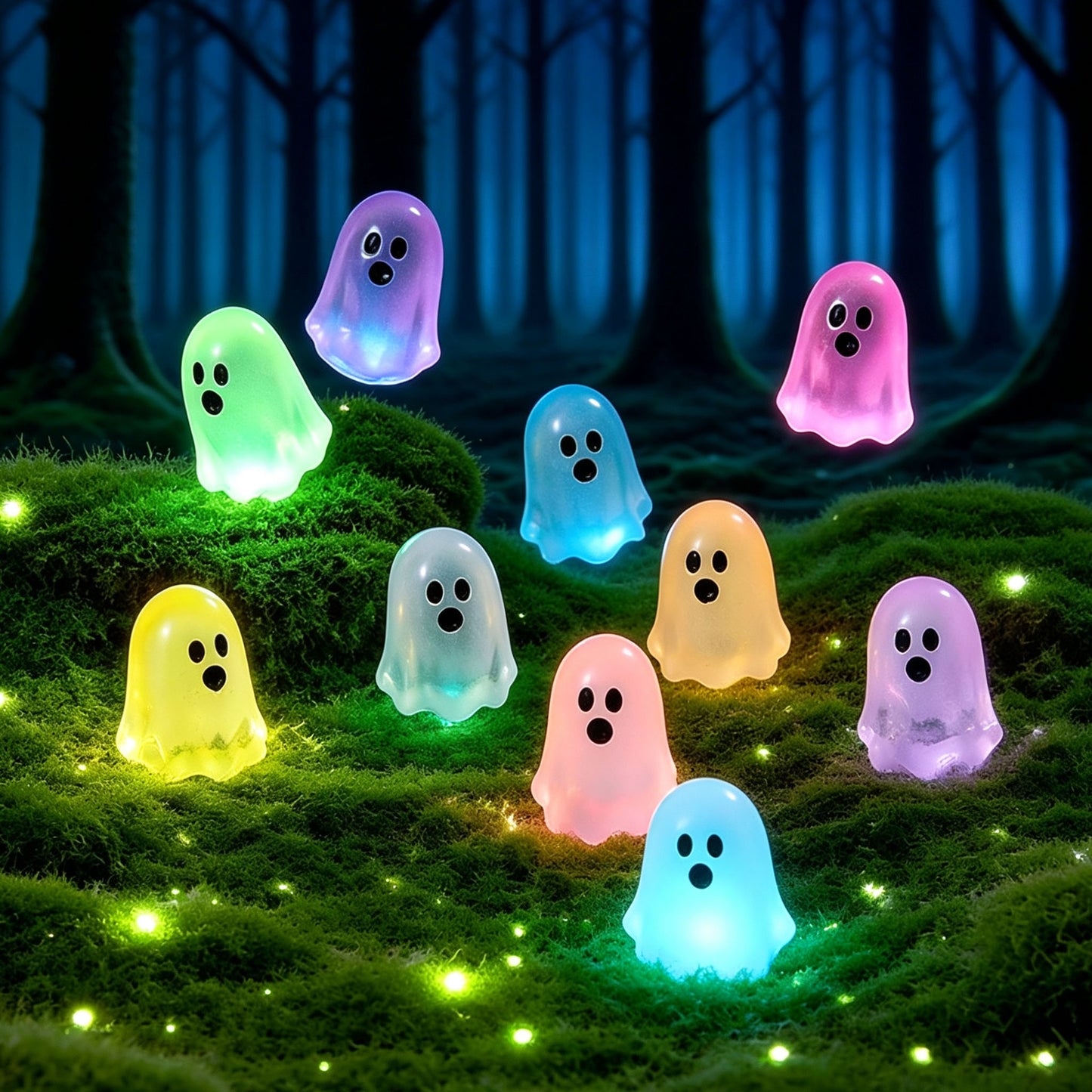 🎃 Glow‑in‑the‑Dark Mini Ghosts – Cute Halloween Hanging Decorations, 7 Assorted Colors Per Set