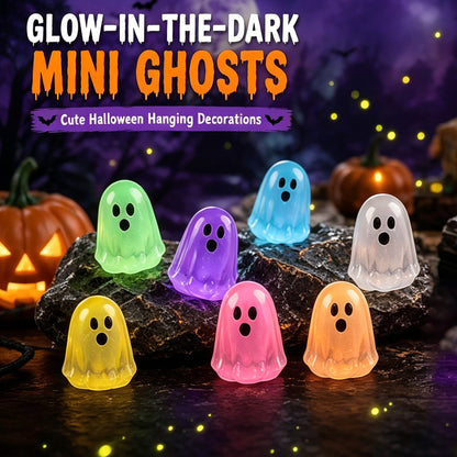 🎃 Glow‑in‑the‑Dark Mini Ghosts – Cute Halloween Hanging Decorations, 7 Assorted Colors Per Set