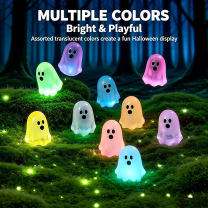 🎃 Glow‑in‑the‑Dark Mini Ghosts – Cute Halloween Hanging Decorations, 7 Assorted Colors Per Set