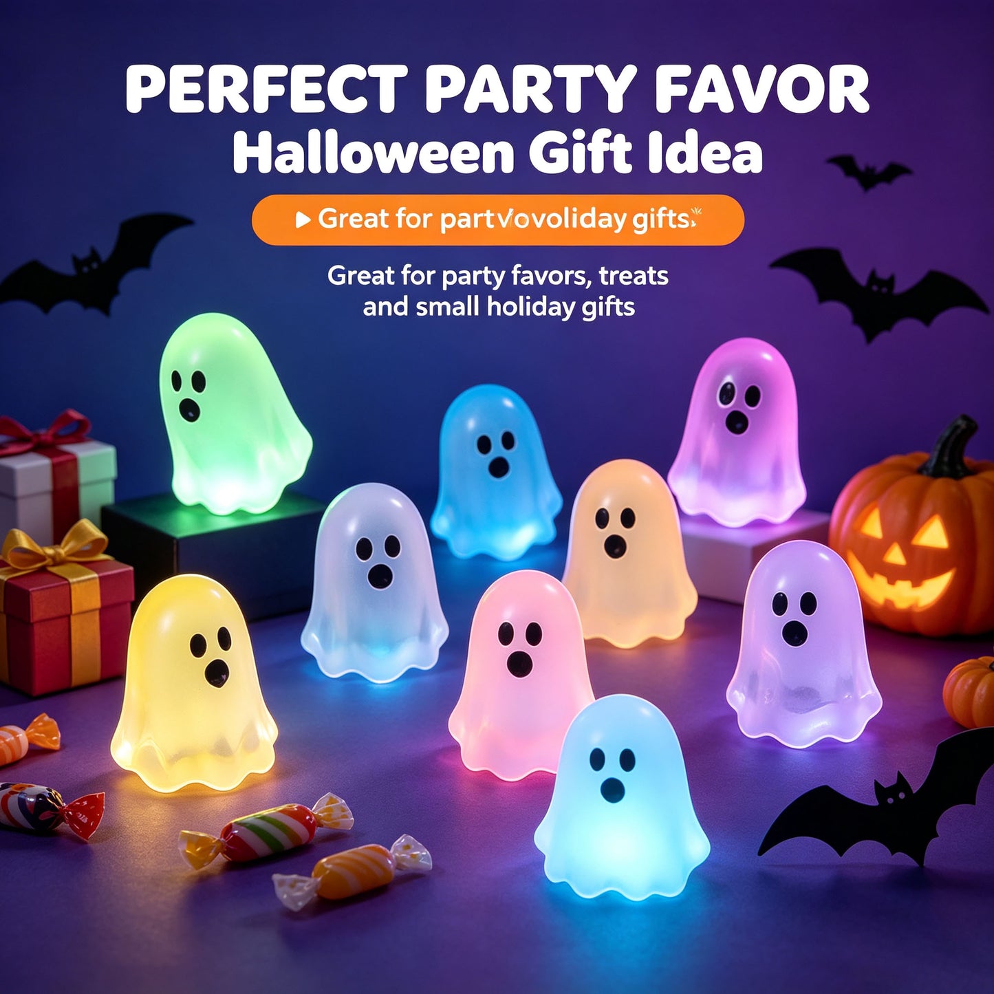 🎃 Glow‑in‑the‑Dark Mini Ghosts – Cute Halloween Hanging Decorations, 7 Assorted Colors Per Set