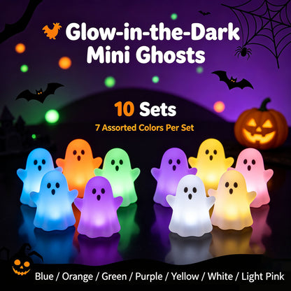 🎃 Glow‑in‑the‑Dark Mini Ghosts – Cute Halloween Hanging Decorations, 7 Assorted Colors Per Set