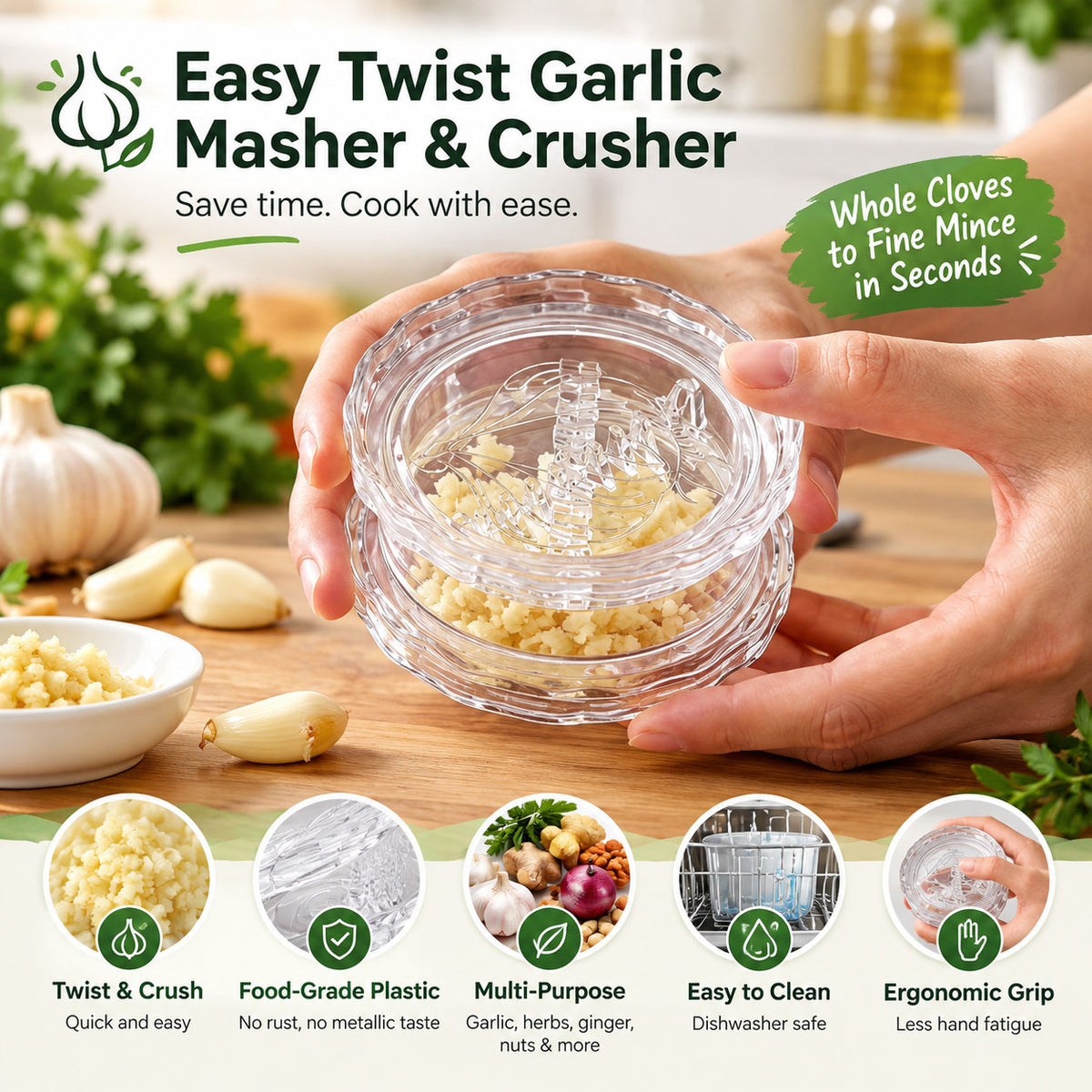 🧄 Manual Garlic Twister & Masher – Easy Twist Garlic Crusher（2 pcs)