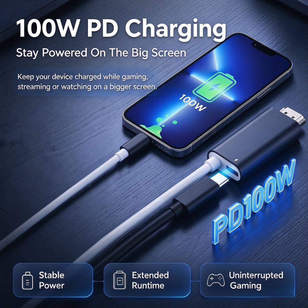 🔌 USB-C to HDMI Cable with 100W PD Charging – 4K@60Hz Video Output