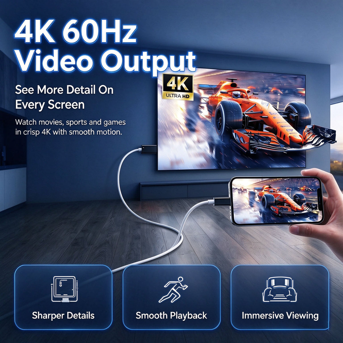 🔌 USB-C to HDMI Cable with 100W PD Charging – 4K@60Hz Video Output