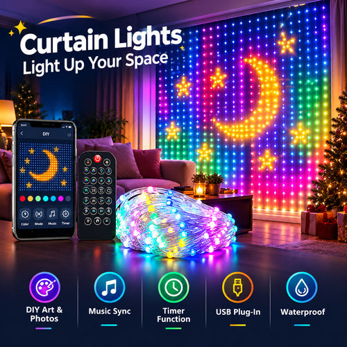 🎄 Christmas Waterproof LED Curtain String Lights – Create a Magical Holiday Glow