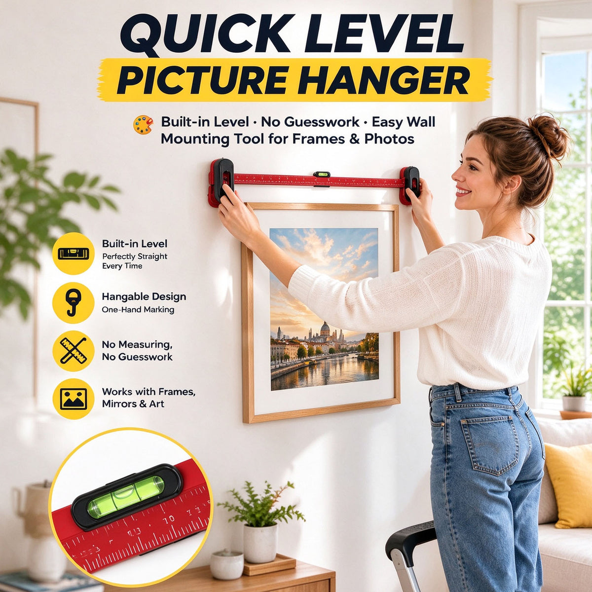 🖼️ Quick-Level Picture Hanger | Easy Wall-Mounting Tool for Framed Artwork & Photos