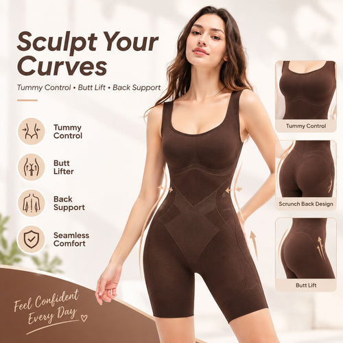 👗 Tummy Control Butt Lifter Faja Bodysuit — Back Support & Open Back Design