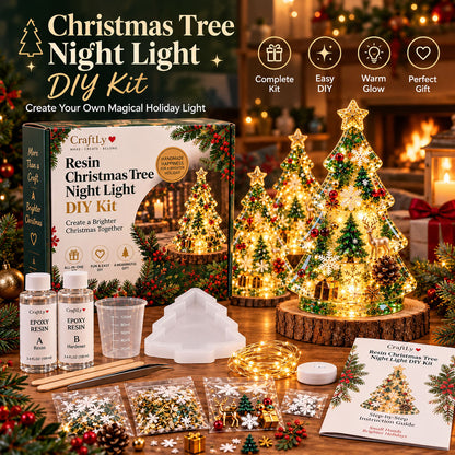 🎄 Christmas Tree Night Light DIY Kit | Complete Kit with Mold, Resin, Fairy Lights & Festive Decorations ✨