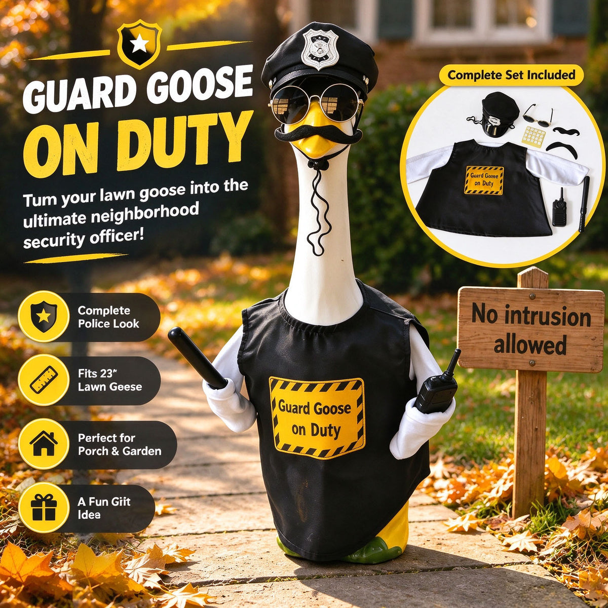 dht™⭐Guard Goose Police Officer Costume for 23" Lawn Goose | Funny Porch & Garden Decor