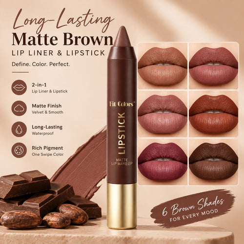 💄Long-Lasting Matte Brown Lip Liner & Lipstick – 6 Colors