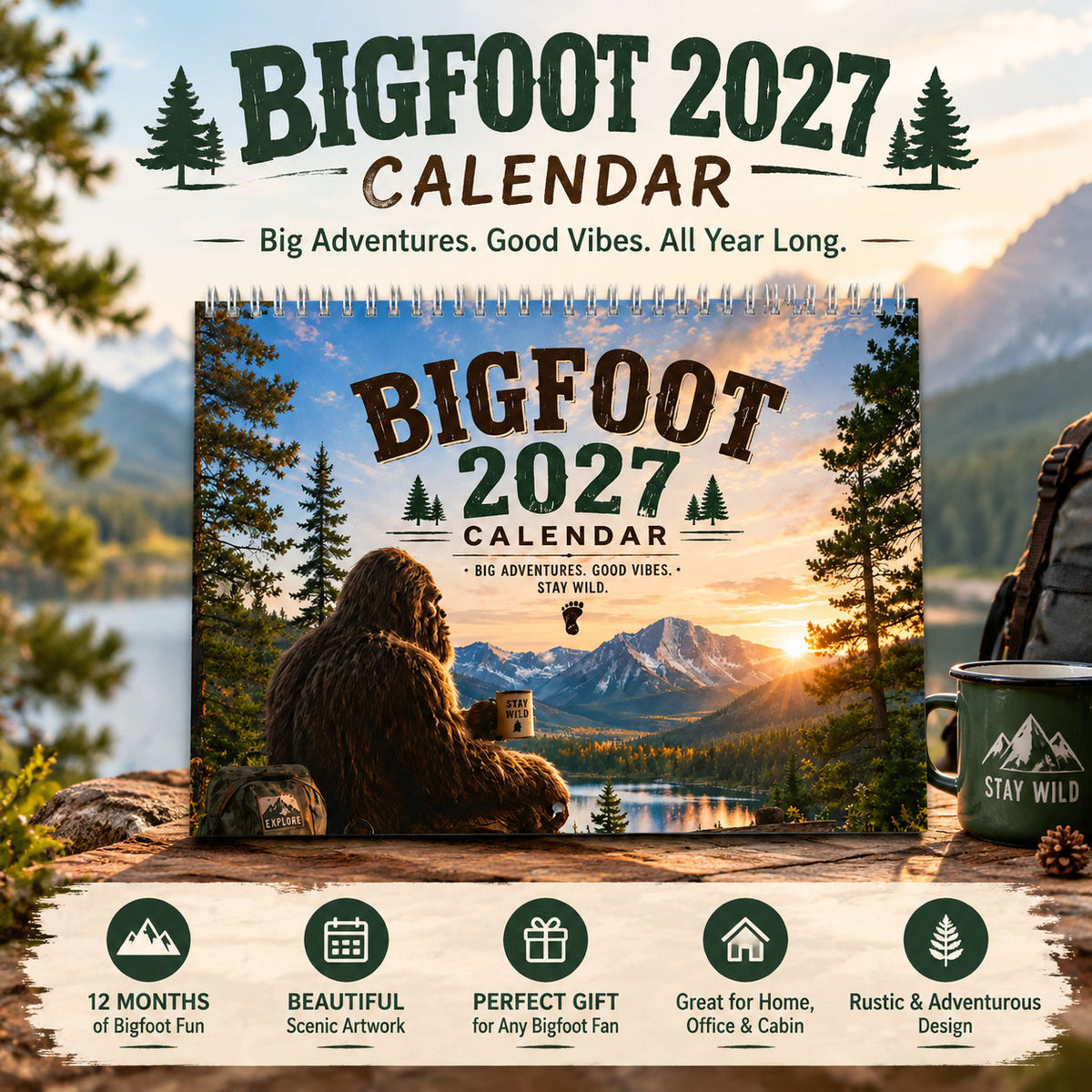🦶Bigfoot 2027 Calendar - Funny Sasquatch Wall Calendar