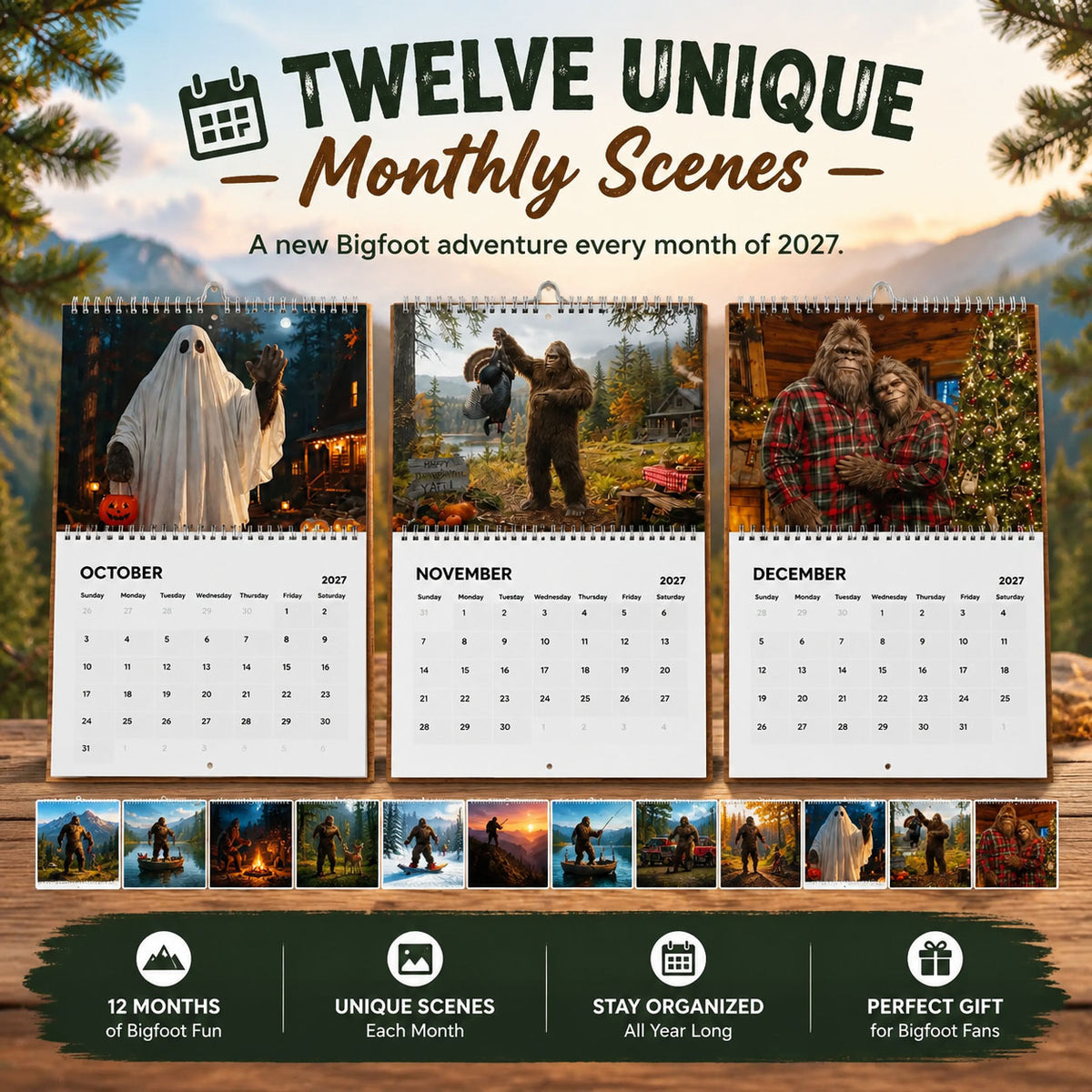 🦶Bigfoot 2027 Calendar - Funny Sasquatch Wall Calendar