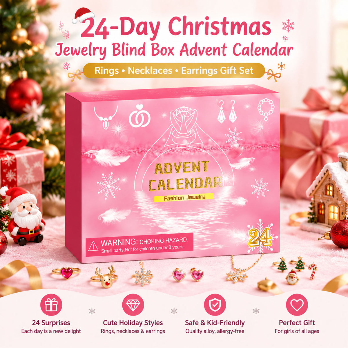 💎 24-Day Christmas Jewelry Blind Box Advent Calendar | Rings, Necklaces & Earrings Gift Set