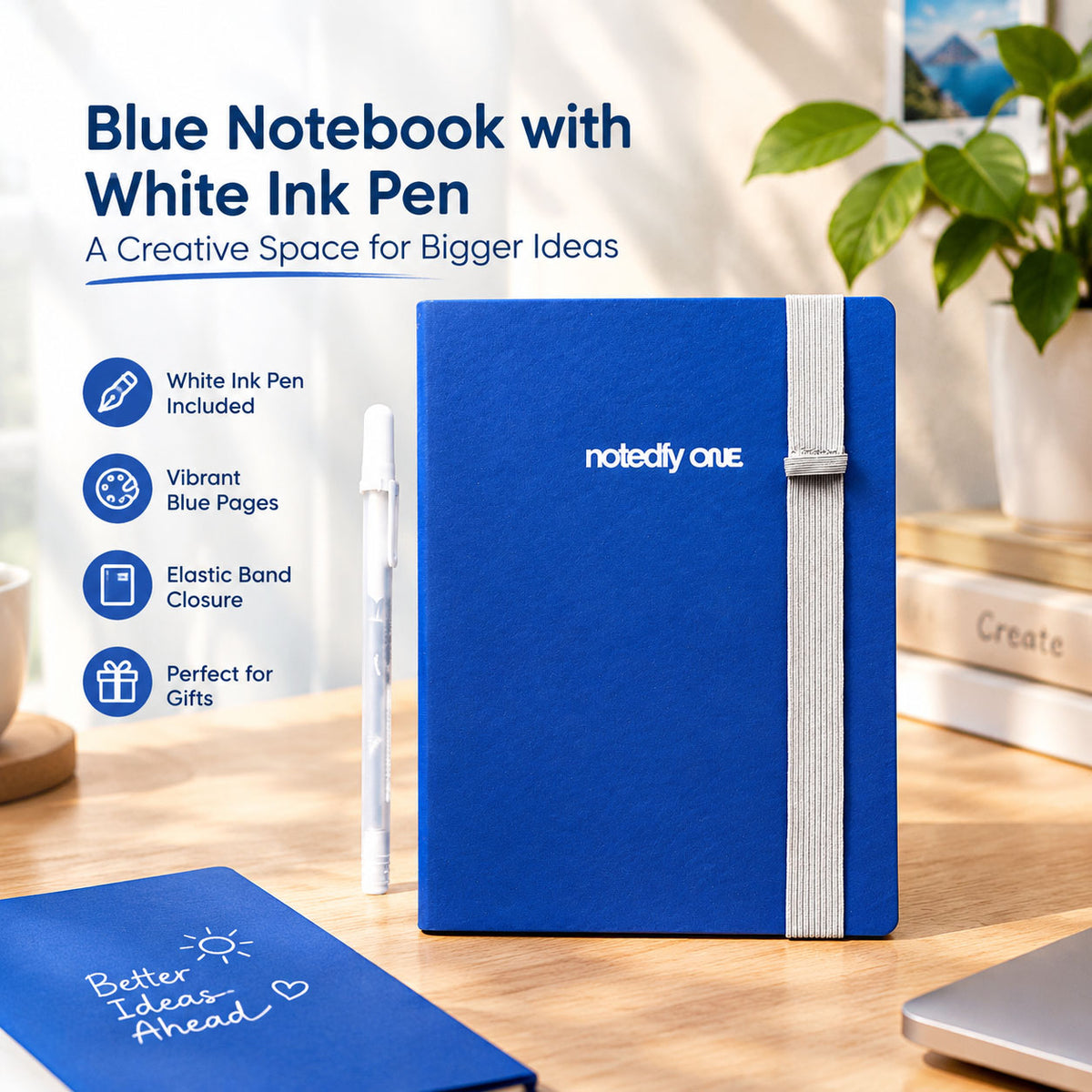 dht™⭐Notedfy Think Blue Notebook Free with White Ink Pen | A Creative Space for Bigger Ideas